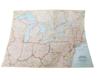 1959 National Geographic Map Northeastern United States US Vintage 93996
