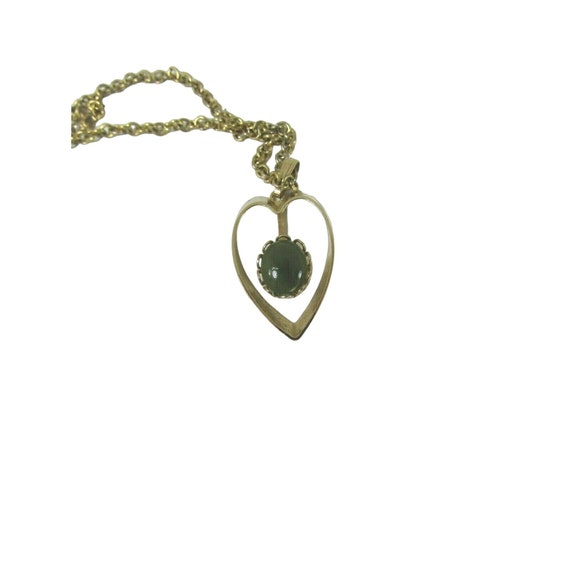 Vintage Avon Faux Jade Heart Pendant Gold Tone 52… - image 1