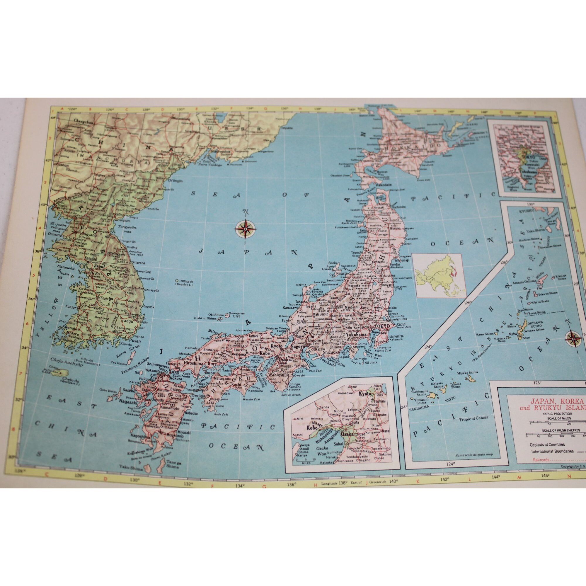 Japan Korea Ryukyu Map Vintage World Atlas Globemaster 90717 - Etsy