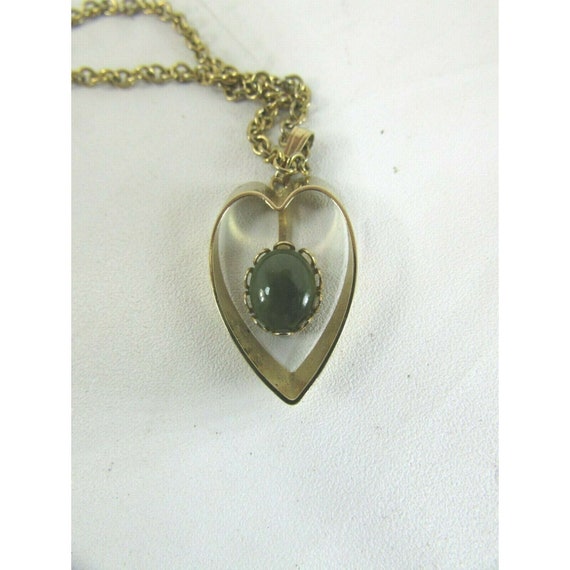 Vintage Avon Faux Jade Heart Pendant Gold Tone 52… - image 6