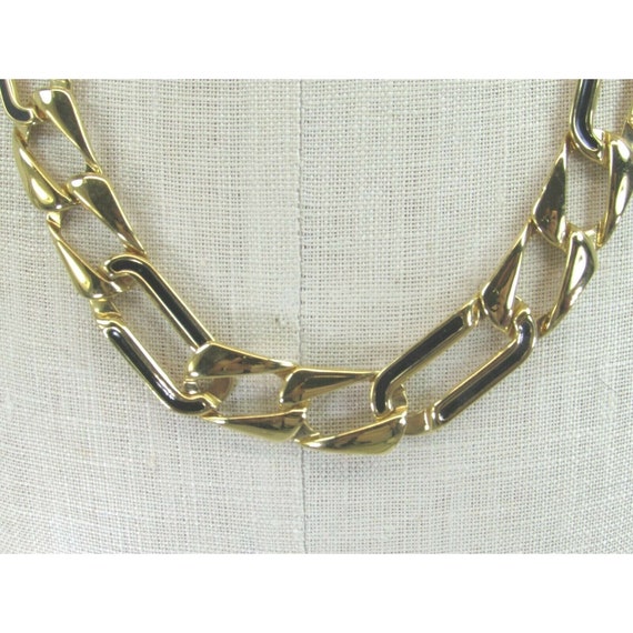 Vintage Monet Gold Black Curb Chain Necklace Tone… - image 3