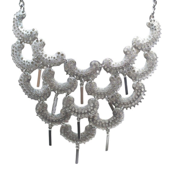 Pierced Silvertone Statement Necklace Vintage Sil… - image 1