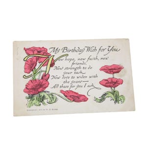 1910 Urodziny Maki Kwiatowa Pocztówka Vintage Antique 93366 Opublikowano