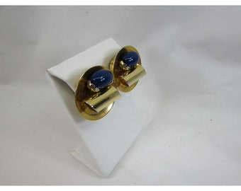 Boucles D'oreilles Vintage à Clips - Perles Bleues Magnifiques - Bijou Fantaisie 3129