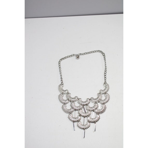 Pierced Silvertone Statement Necklace Vintage Sil… - image 3