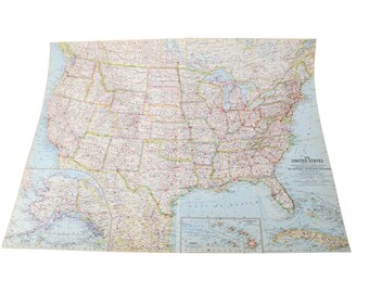 1961 National Geographic Map United States US Vintage 93997