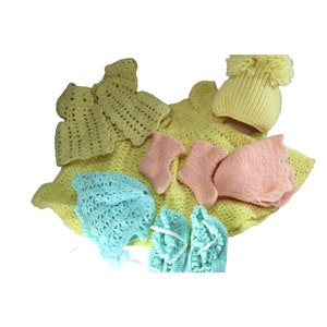 Lot Vintage Crochet Doll Baby Clothes Dress Hat Booties 55010 Handmade