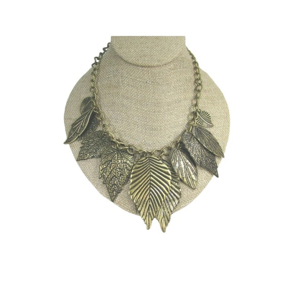 Antiqued Gold Tone Leaf Necklace Leaves Goldtone … - image 1