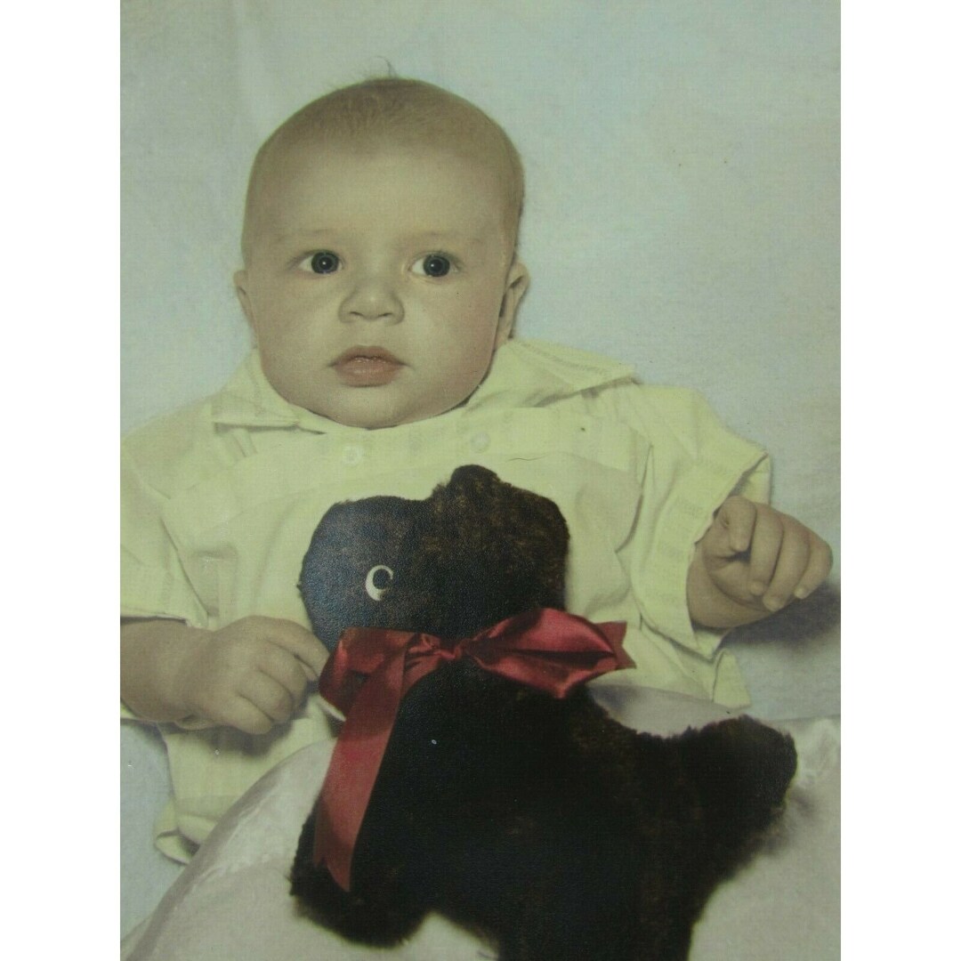 Vintage Photograph Baby Boy With Toy Tinted Photo Antique 30583 - Etsy