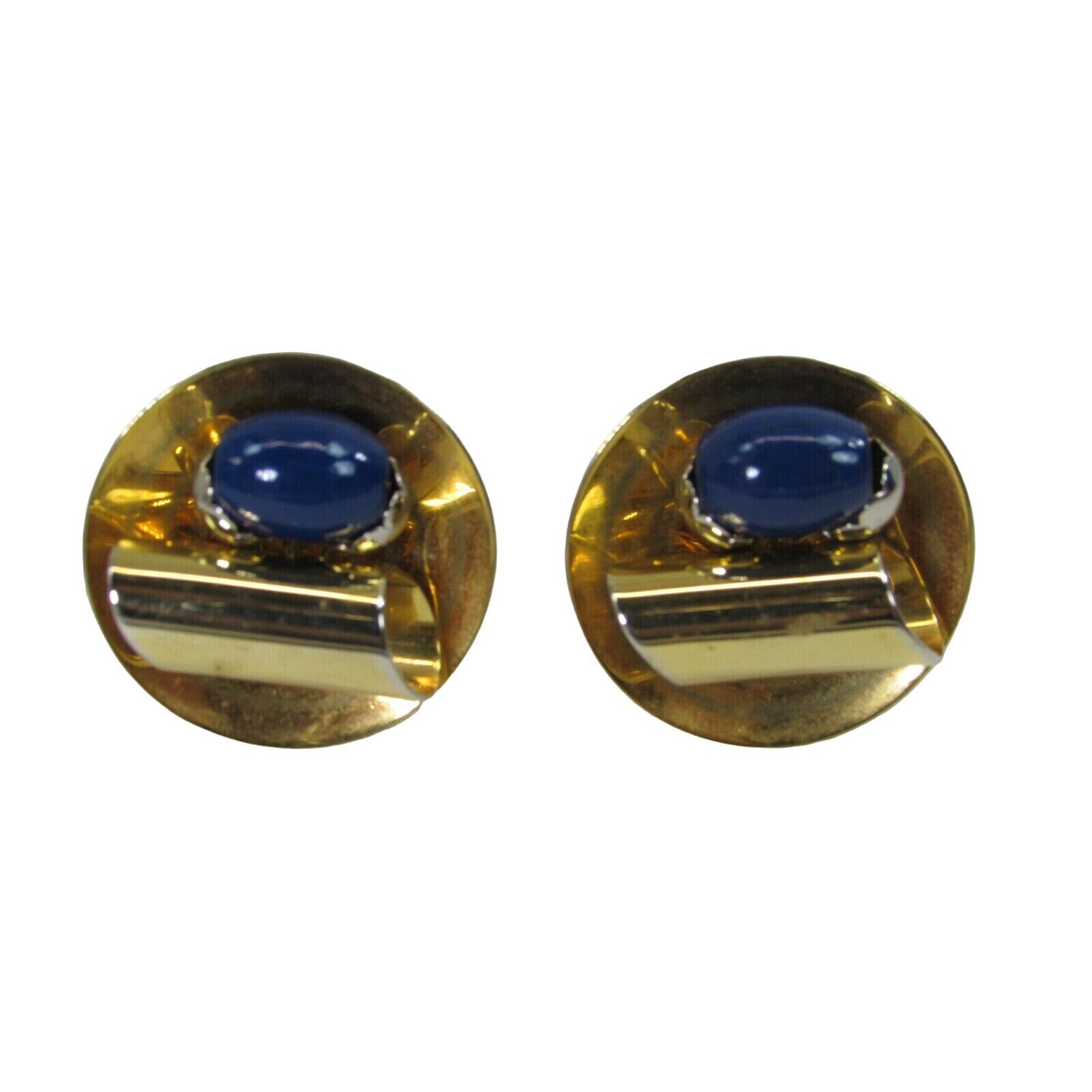 Boucles D'oreilles Clips Vintage Perles Poire Orange Bleu - Bijou Fantaisie Occasion Impeccable