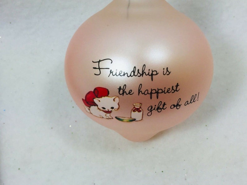 Vintage 1984 Hallmark Ornament Pink Gift of Friendship Girl Cat Big Eyes