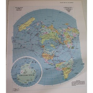 Mapa polar del mundo Antártida Atlas mundial vintage 91146