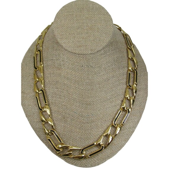 Vintage Monet Gold Black Curb Chain Necklace Tone… - image 2