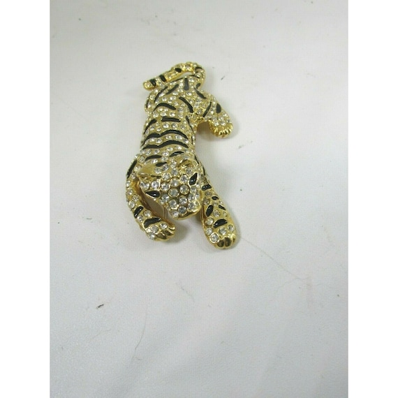 Vintage Gold Tone Pave Tiger Brooch PP211 Enamel … - image 3