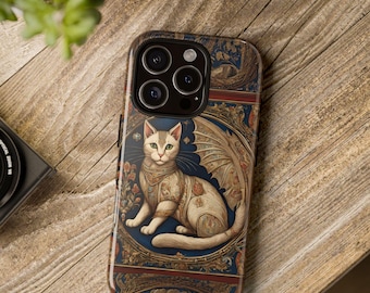 Medieval Cat Design Tough Phone Case Gift for her, Bestie, Cat Lover Phone Case,Protective Medieval Art Design Gifts,iPhone16,pro,Pixel case