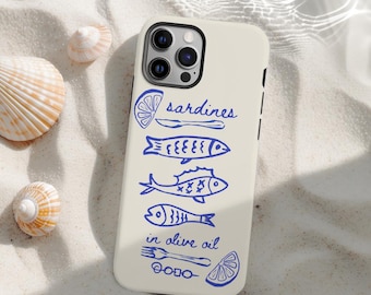 Sardines Phone Case Gift for Fisherman, Aesthetic Design, Rugged iPhone Cover, Protective Shell, Unique Cellphone Case, Gift for Dad