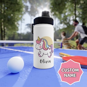 Personalized Unicorn Water Bottle, Children&#39;s Water Flask, Back to School Kids Bottle, Custom Unicorn School Bottle