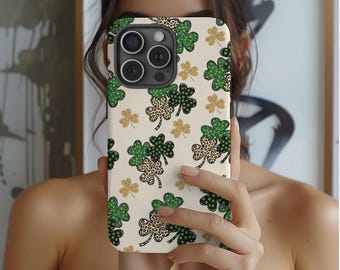 St Patricks Day Shamrock Phone Case Gift for Her,Mom, Girl Holiday Protective Case Green Clover, Irish Lucky Charm, iPhone, Pixel, Samsung