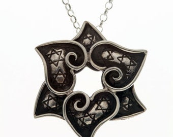 Silver Heart Star of David Mandala Necklace