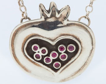 Pomegranate Heart Necklace with Rubies