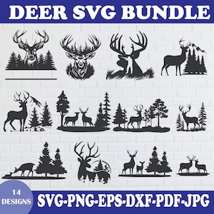 Pacote Deer SVG, Deer Svg, Deer Head Svg, Pine Tree Forest Svg, Deer Hunting Svg, Wilderness Svg, Deer Clipart, Deer Head, Forest Bundle Svg