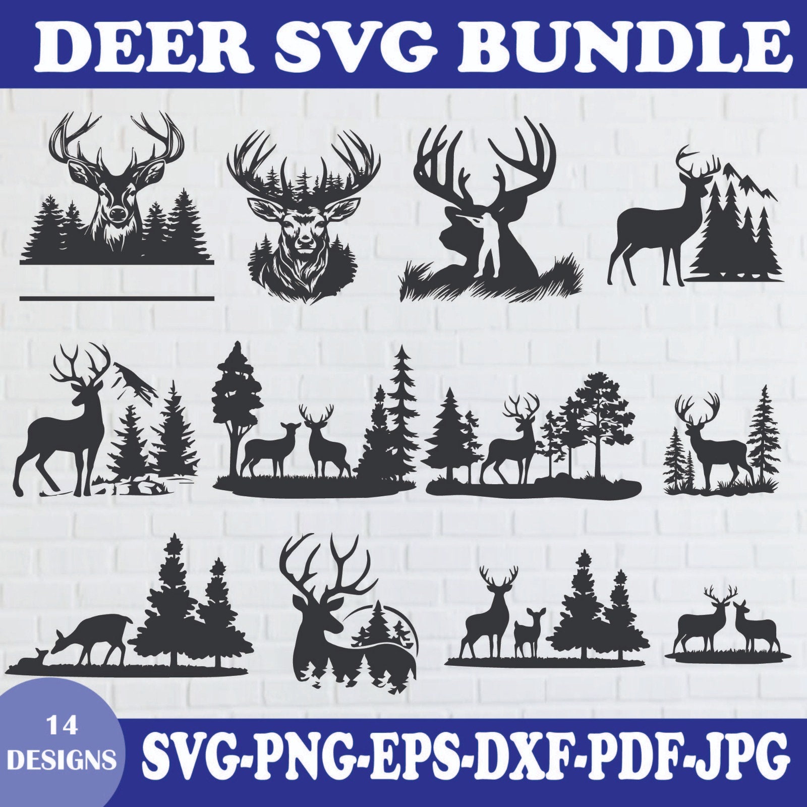 Deer SVG Bundle, Deer Svg, Deer Head Svg, Pine Tree Forest Svg, Deer ...