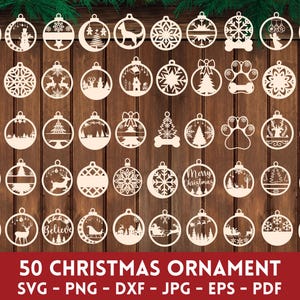 Pacchetto SVG di palline di Natale, pacchetto SVG di ornamenti natalizi, file tagliati al laser Glowforge SVG, pacchetto SVG di ornamenti invernali, scena natalizia SVG
