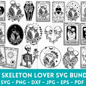 Cartas de tarô dos amantes Svg, Pacote de cartas de tarô engraçado SVG, Amantes de esqueleto Svg, Pacote de amantes SVG, Cartas de tarô Svg, Svg místico