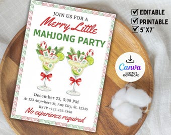 Christmas Mahjong Party Invitation, Mahjong Party Invite, Christmas Mahjong Invite, Holiday Mahjong Friendsmas Party Invitation, Canva