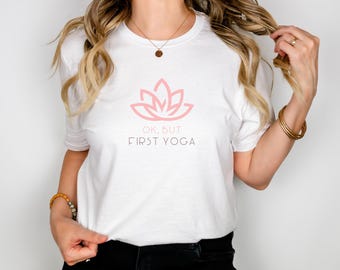 Camiseta de yoga "Vale, pero primero", unisex, de algodón suave, ideal para relajarse y hacer ejercicio, ropa de meditación, ropa zen, regalo de yoga, camiseta de yoga