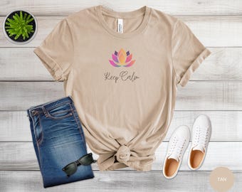 Camiseta "Mantén la calma", unisex, de algodón suave, ideal para relajarse y hacer ejercicio, ideal para meditación, zen, regalo de yoga, ropa de yoga