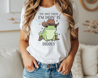 Camiseta "La única sentadilla que hago es una tontería", Camiseta divertida de vaquero y rana, Camiseta para entrenar sentadillas, Camiseta unisex de manga corta, Camiseta deportiva