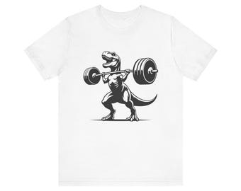 Camiseta de gimnasio con un fuerte T-Rex, camiseta de levantamiento de pesas, divertida e inspiradora camiseta de dinosaurio para gimnasio, camiseta de fitness, camiseta para hacer ejercicio
