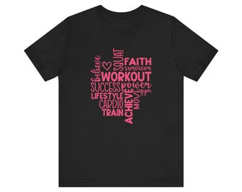 Camiseta motivacional - Diseño de corazón, Cree, Fe, Sentadillas, Entrena, Logra, Regalo para supervivientes, Camiseta de gimnasio, Regalo inspirador
