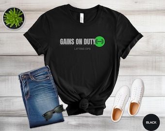 Camiseta de gimnasio Gains on Duty, camiseta de entrenamiento, camiseta de levantamiento de pesas, gimnasio de videojuegos, ropa de fitness, camiseta de fitness, camiseta musculosa, camiseta divertida