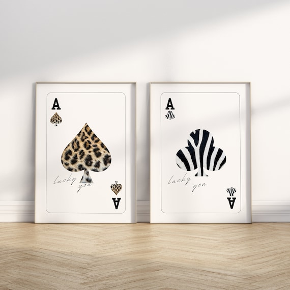 Set of 2 Playing Card Leopard and Zebra Printable Wall Art DIGITAL