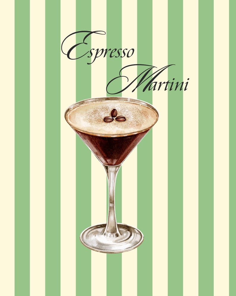 Espresso Martini Striped Printable Wall Art - Etsy