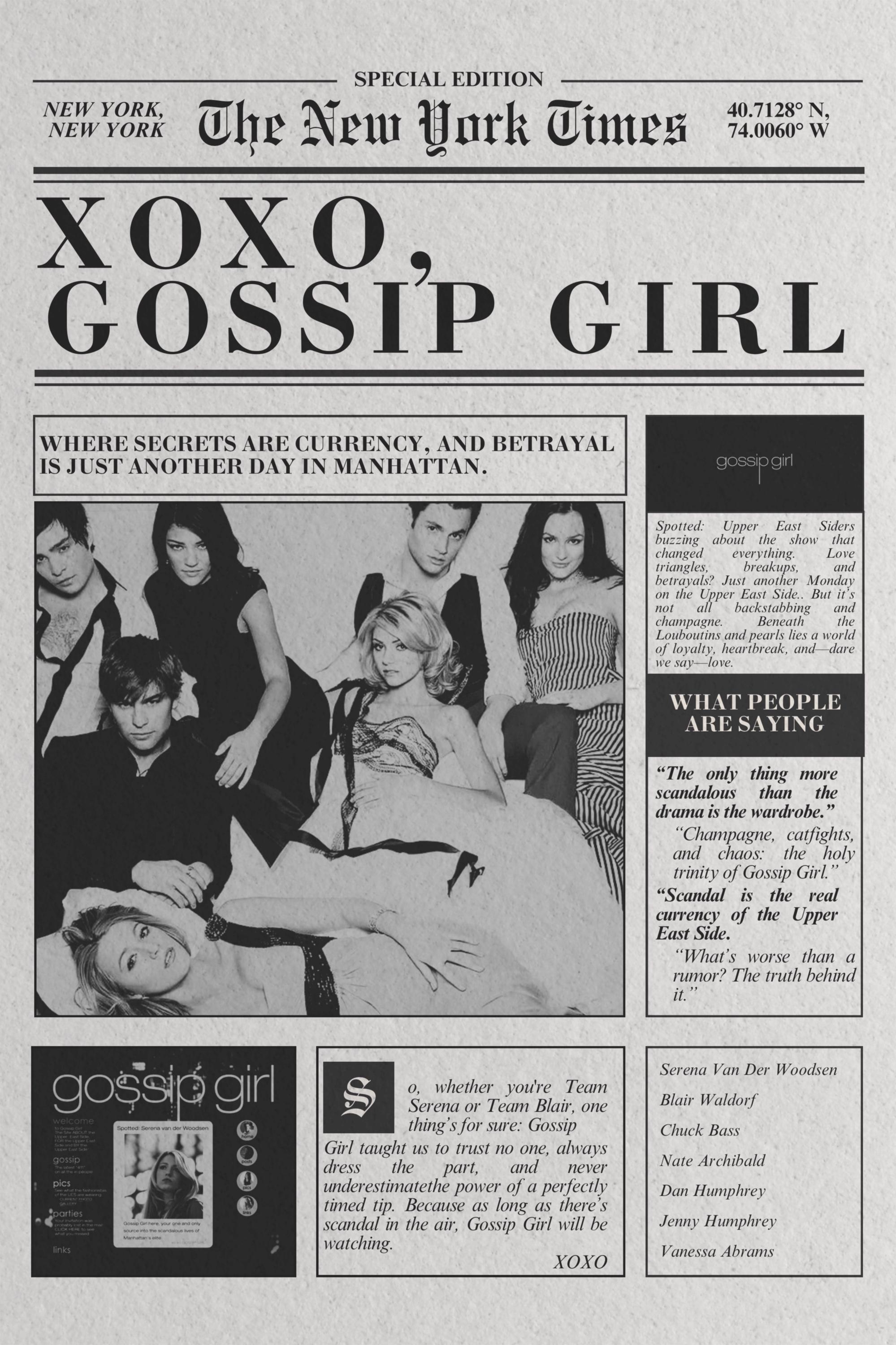 Gossip Girl Newspaper Printable Wall Art Decor Poster New York