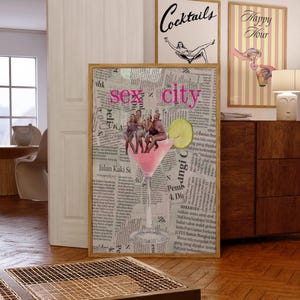 Sex and the City Newspaper Cosmopolitan Cocktail Printable Wall Art Trendy Girly Cosmo Typography Poster Bedroom 90s Decor