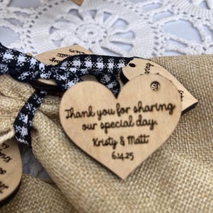 Personalized Wedding Favor Tags - Thank You Favor Tags - Wood Wedding Hearts - Engraved Rustic Favor Gift Tags- Guest Favors- Custom Message