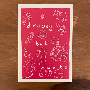 schläfrig, aber wach Linoldruck