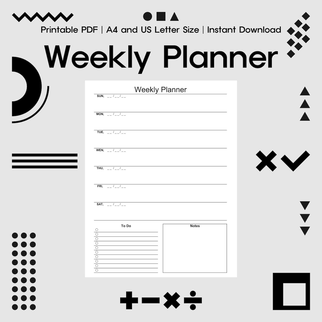 Weekly Planner Printable, Printable Weekly Planner, Minimalist Planner ...