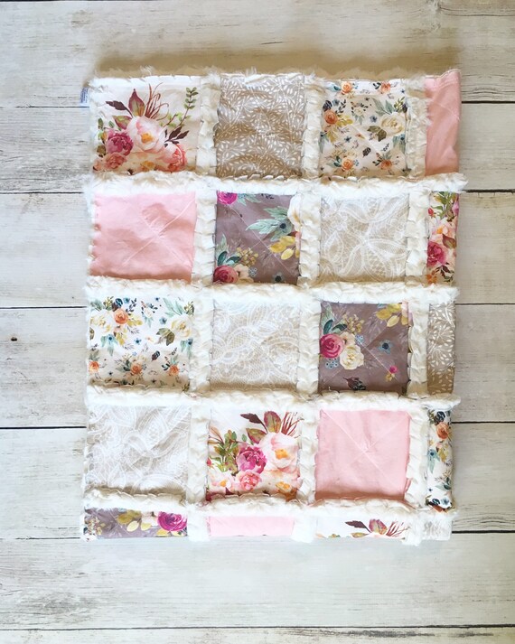 Elegant Pink and Black Rose Baby Quilt Floral Crib Quilt for Baby