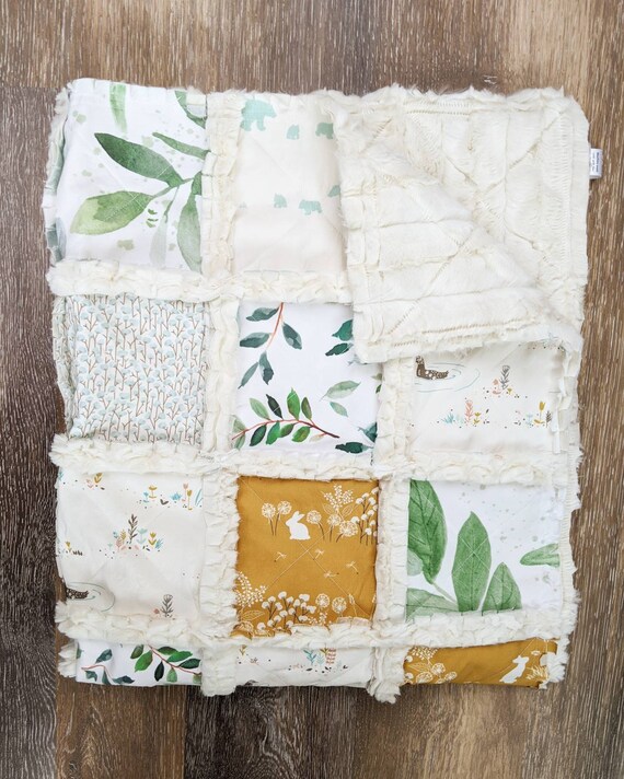 BlueYellowFlowers Gender Neutral Handmade Rag Quilt