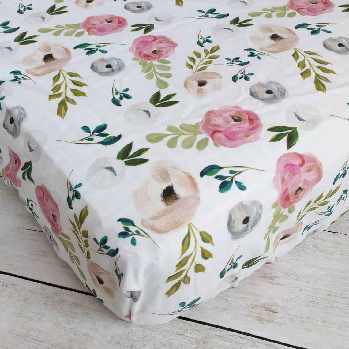 Navy and Blush Floral Crib Sheet Etsy