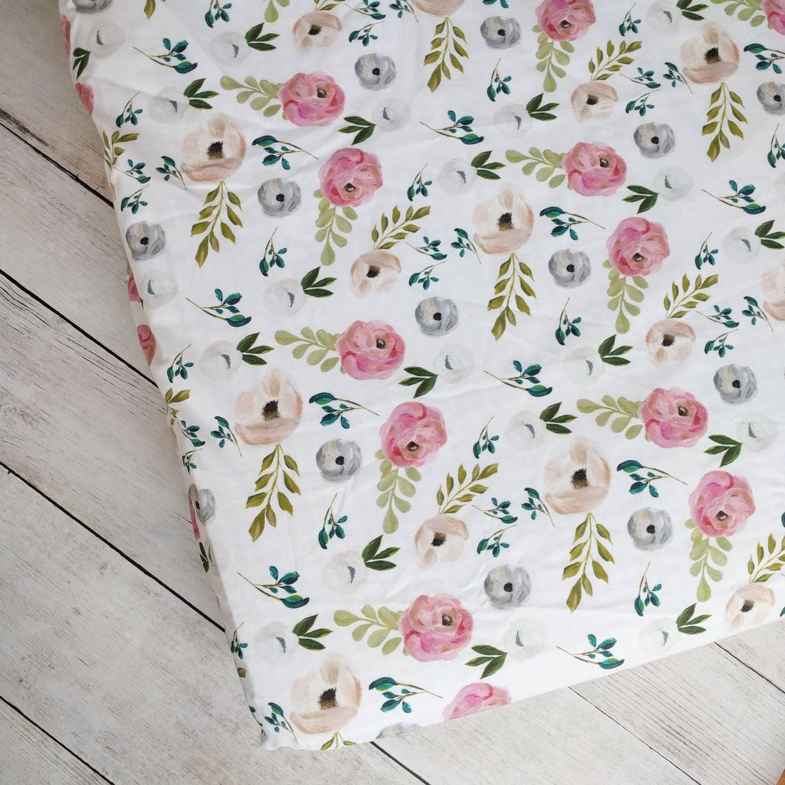 Navy and Blush Floral Crib Sheet Etsy