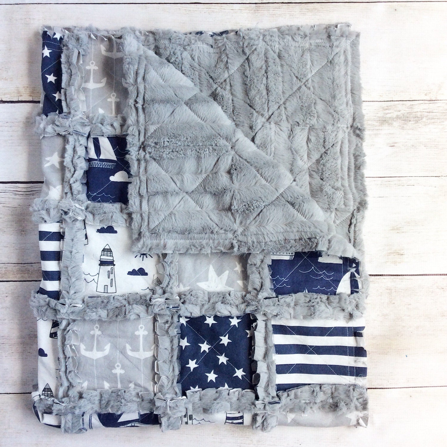 Navy Blue and Grey Nautical Quilt Nautical Nursery Decor Etsy