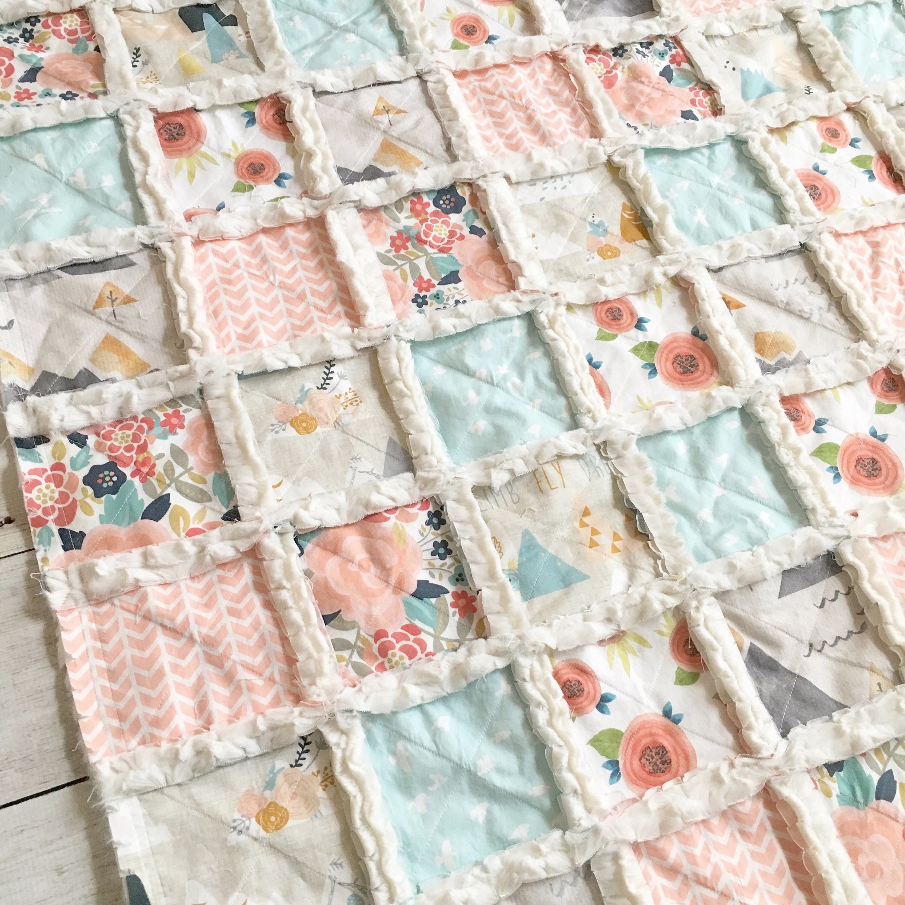 Floral Mountain Minky Rag Quilt Baby Blanket for Girls Etsy Australia