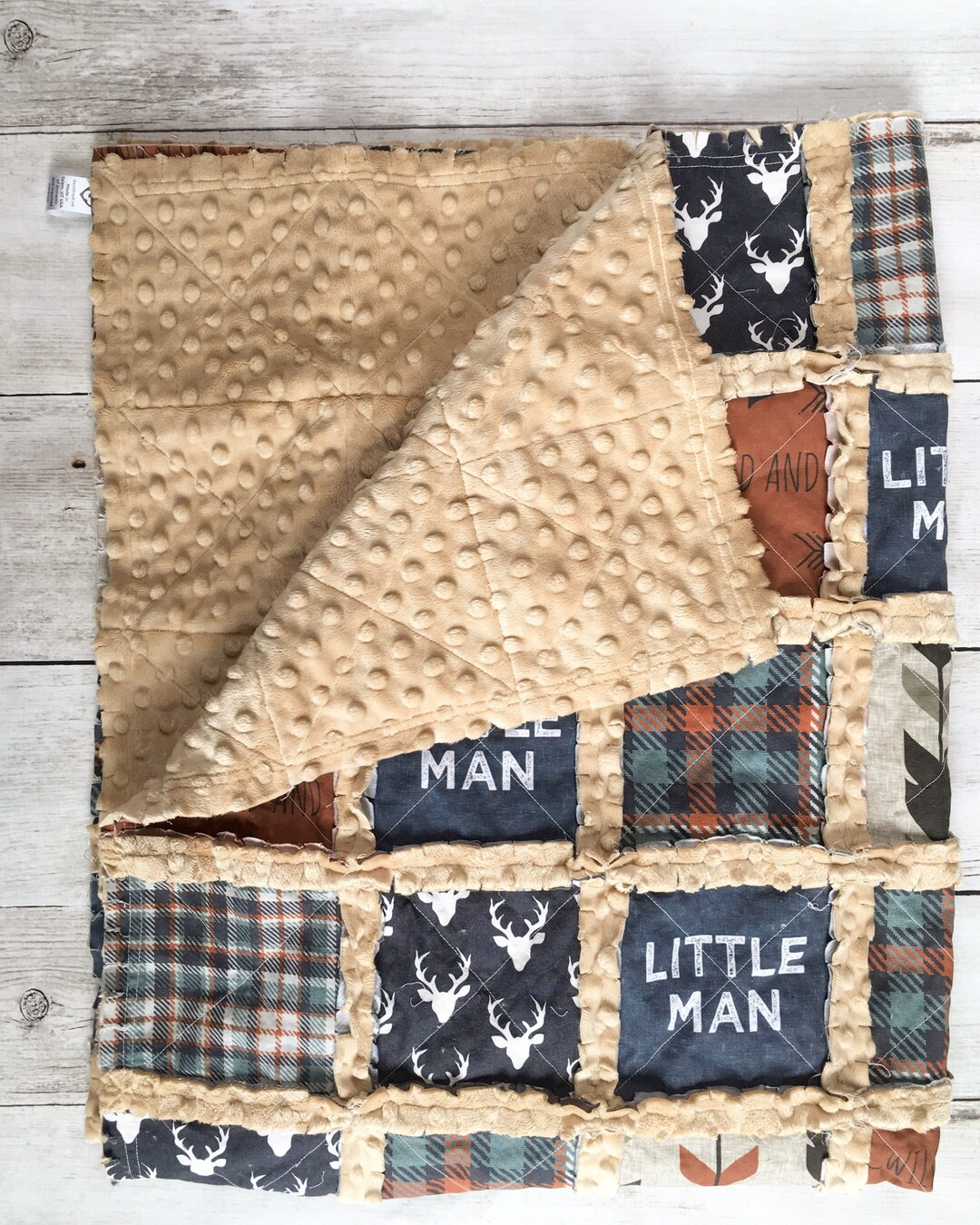 Plaid Little Man Quilt for Baby Boy Rustic Nursery Decor Crib Quilt