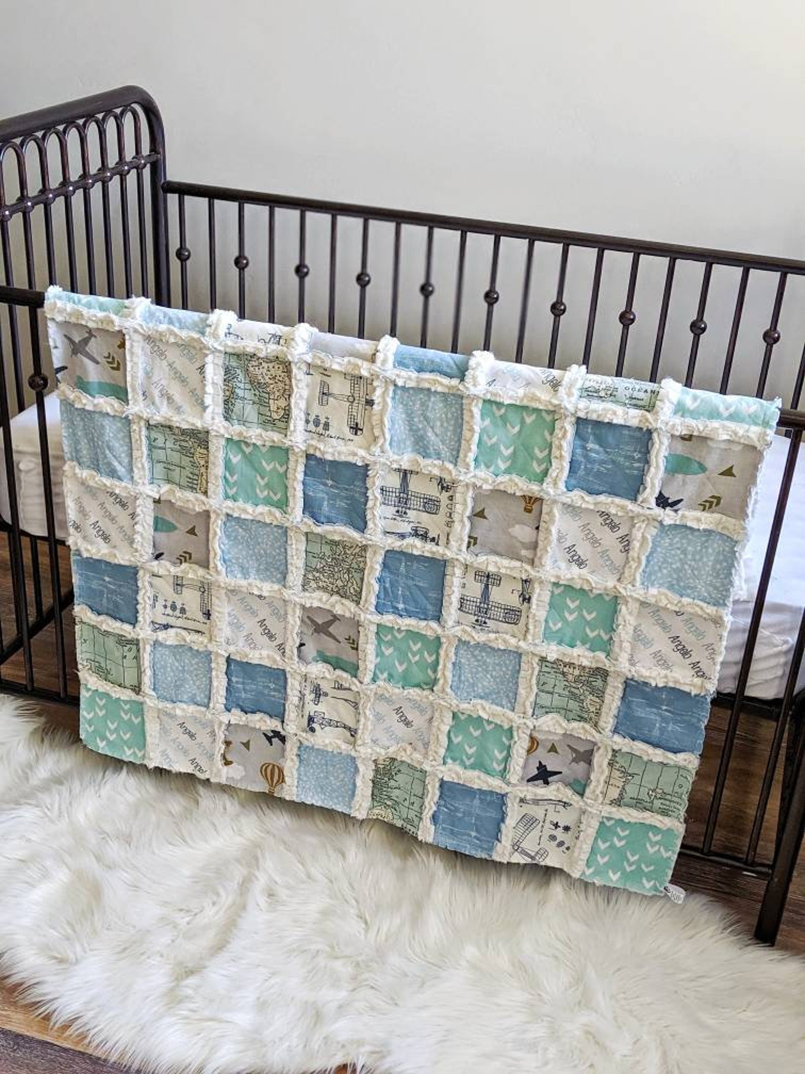Vintage Aviation Minky Rag Quilt With Mint and Light Blue Air | Etsy